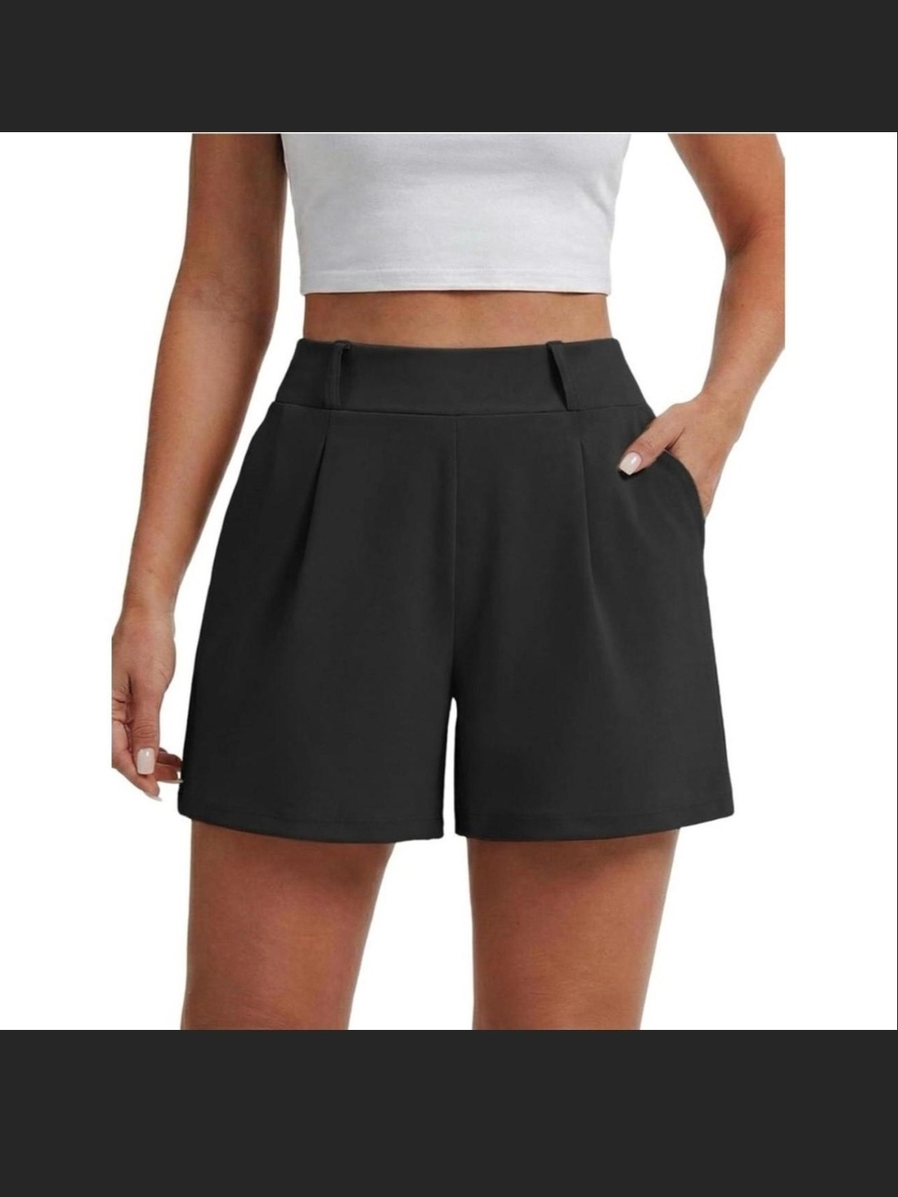 Max Studio Black Pleated High-Waist Dressy Shorts